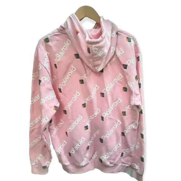 POLAROID ALLOVER LOGO PRINT HOODED SWEATSHIRT HOODIE PINK LARGE - Picture 6 of 8